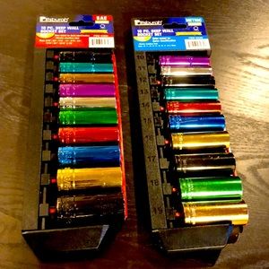 New socket sets, 10 pc deep well, metric and standard. Never used.